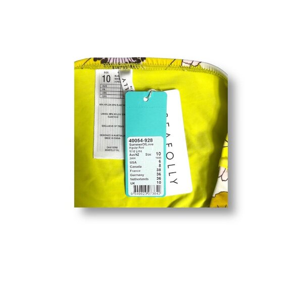 Seafolly US 6 Summer of Love Hipster Bikini Bottom Yellow Floral Swim Wild Lime - Picture 7 of 10